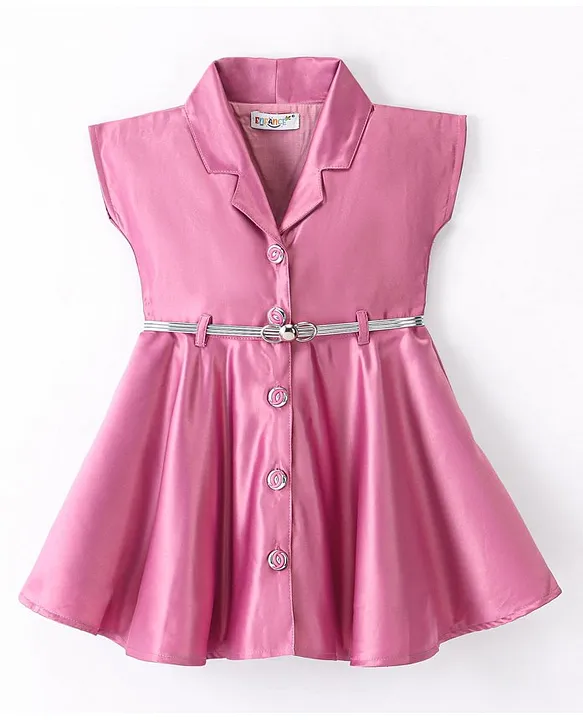 Buy Enfance Core Cap Sleeves Solid Dress With Belt Pink for Girls