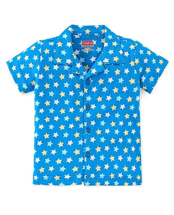 Babyhug Cotton Knit Half Sleeves Night Suit With Star Print - Blue
