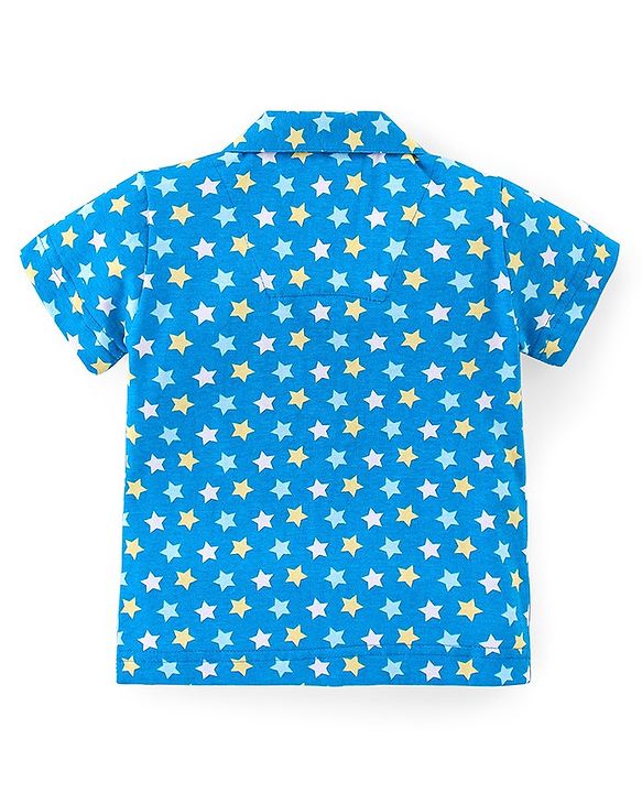 Babyhug Cotton Knit Half Sleeves Night Suit With Star Print - Blue