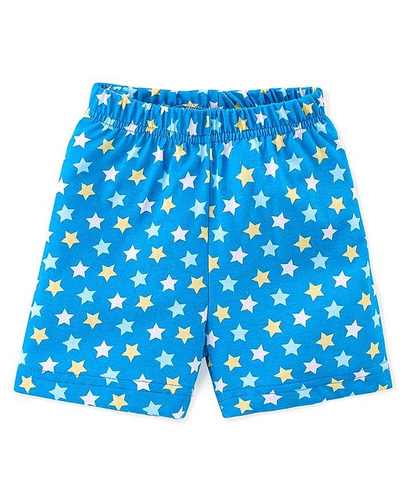 Babyhug Cotton Knit Half Sleeves Night Suit With Star Print - Blue