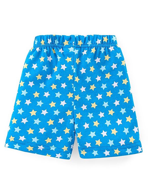 Babyhug Cotton Knit Half Sleeves Night Suit With Star Print - Blue