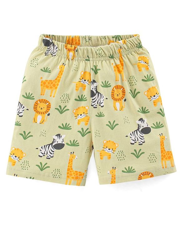 Babyhug Single Jersey Knit Half Sleeves Night Suit With Wild Animal Print - Green