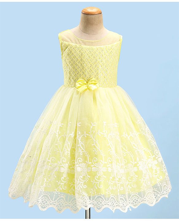 Babyhug Sleeveless Party Wear Embroidered Frock with Bow Applique - Yellow