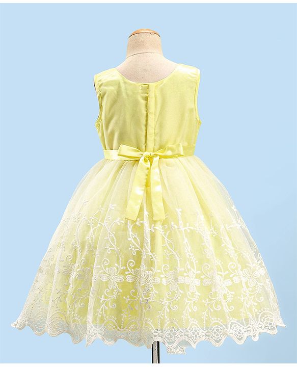 Babyhug Sleeveless Party Wear Embroidered Frock with Bow Applique - Yellow