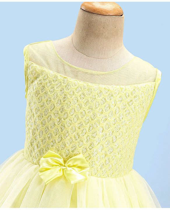 Babyhug Sleeveless Party Wear Embroidered Frock with Bow Applique - Yellow