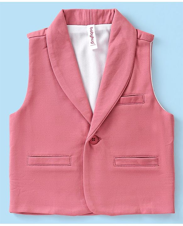 Babyhug Knit Full Sleeves Solid Color Party Suit with Stretch Waistcoat & Cap - White & Pink