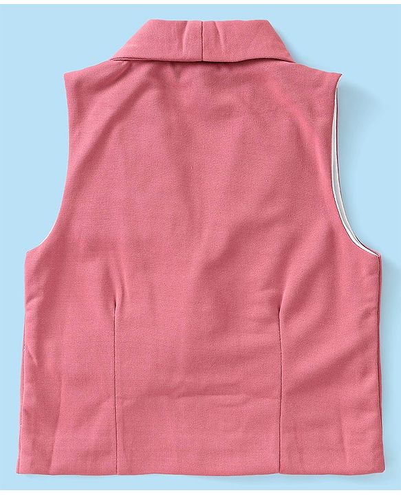 Babyhug Knit Full Sleeves Solid Color Party Suit with Stretch Waistcoat & Cap - White & Pink