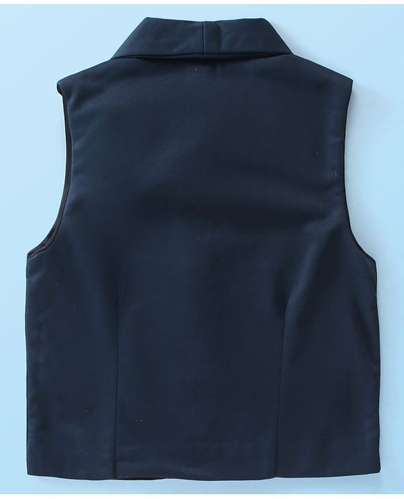 Babyhug Knit Full Sleeves Solid Color Party Suit with Stretch Waistcoat & Cap - Navy Blue & White