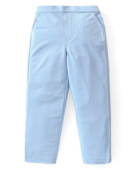 Babyhug Knit Full Sleeves Solid Color Party Suit with Stretch Waistcoat & Cap - White & Sky Blue