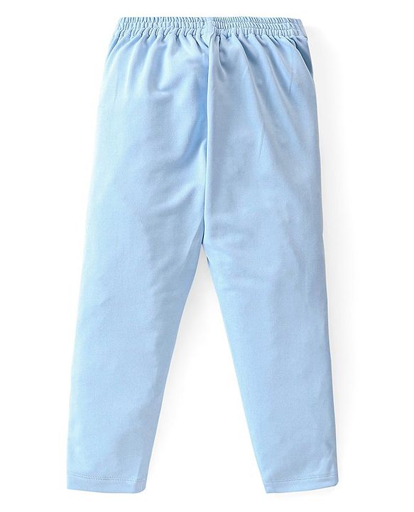Babyhug Knit Full Sleeves Solid Color Party Suit with Stretch Waistcoat & Cap - White & Sky Blue