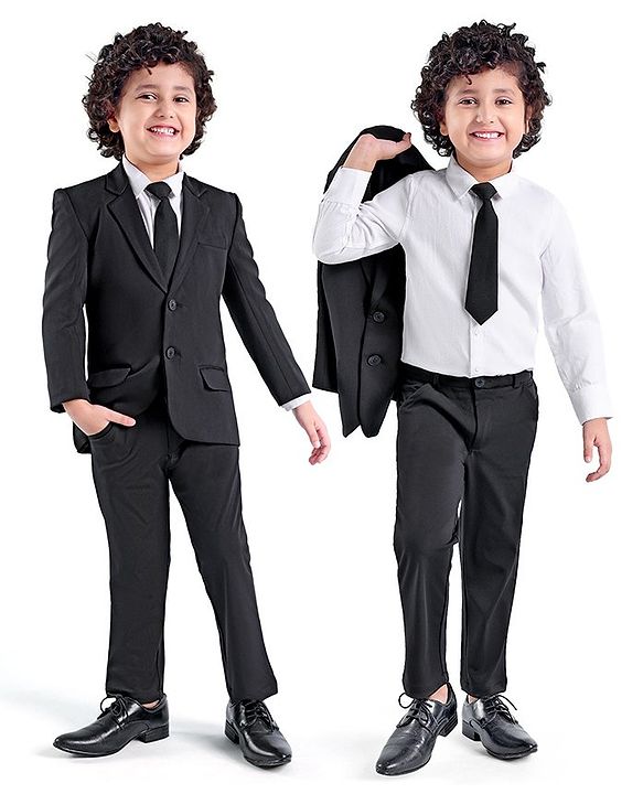 Babyhug Full Sleeves Stretch Party Suit Solid Colour - White & Black