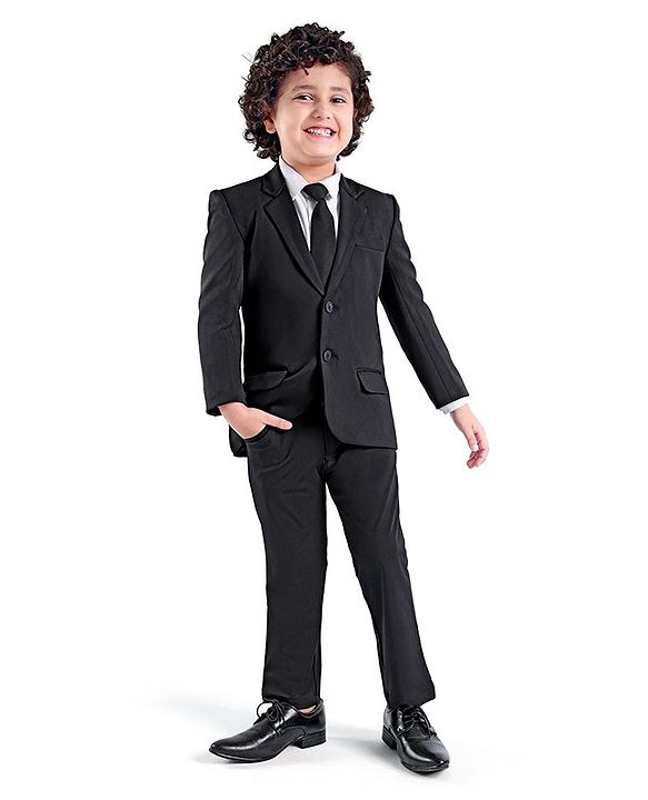 Babyhug Full Sleeves Stretch Party Suit Solid Colour - White & Black