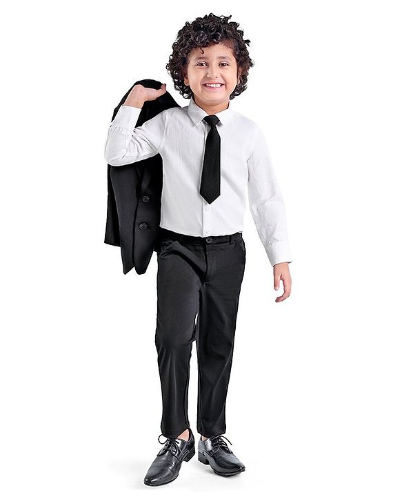 Babyhug Full Sleeves Stretch Party Suit Solid Colour - White & Black