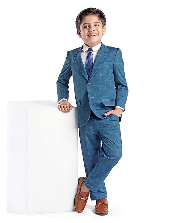 Babyhug Full Sleeves Solid & Checked Party Suit With Bow Detailing - Anthra Black