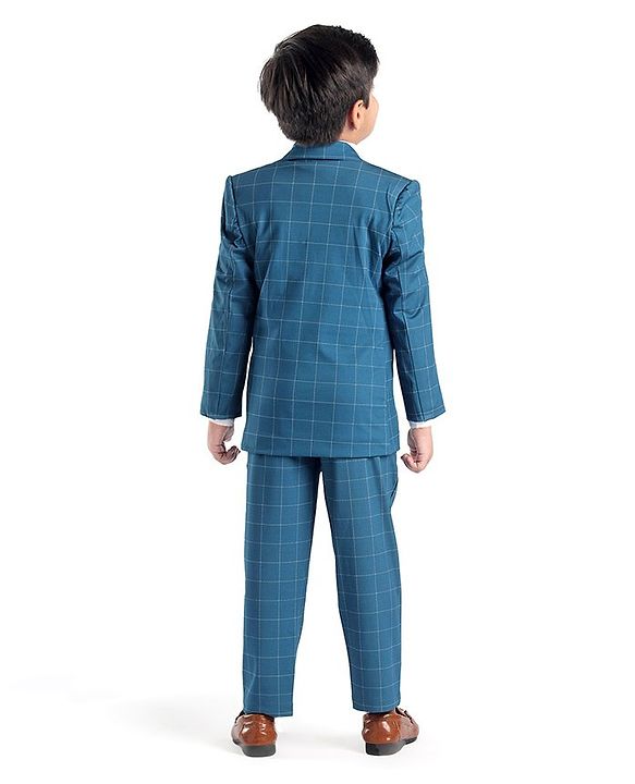 Babyhug Full Sleeves Stretch Party Suit Checkered - White & Royal Blue