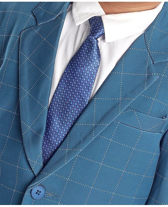 Babyhug Full Sleeves Stretch Party Suit Checkered - White & Royal Blue