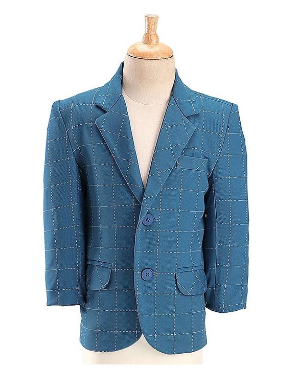 Babyhug Full Sleeves Stretch Party Suit Checkered - White & Royal Blue