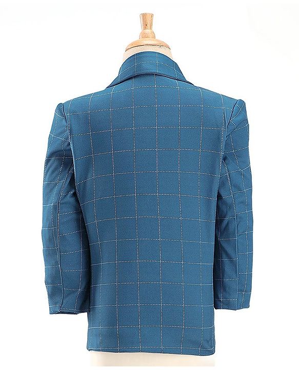 Babyhug Full Sleeves Stretch Party Suit Checkered - White & Royal Blue