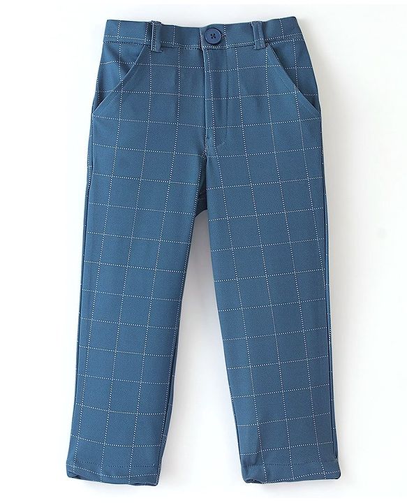 Babyhug Full Sleeves Stretch Party Suit Checkered - White & Royal Blue