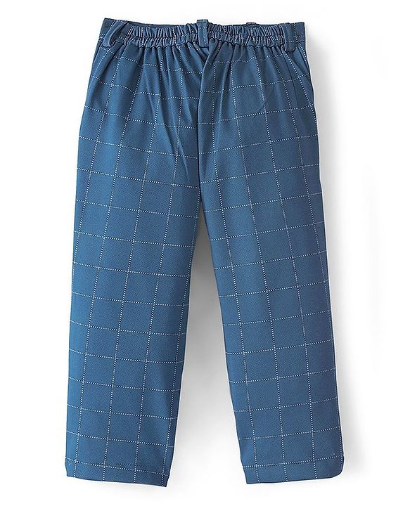 Babyhug Full Sleeves Stretch Party Suit Checkered - White & Royal Blue