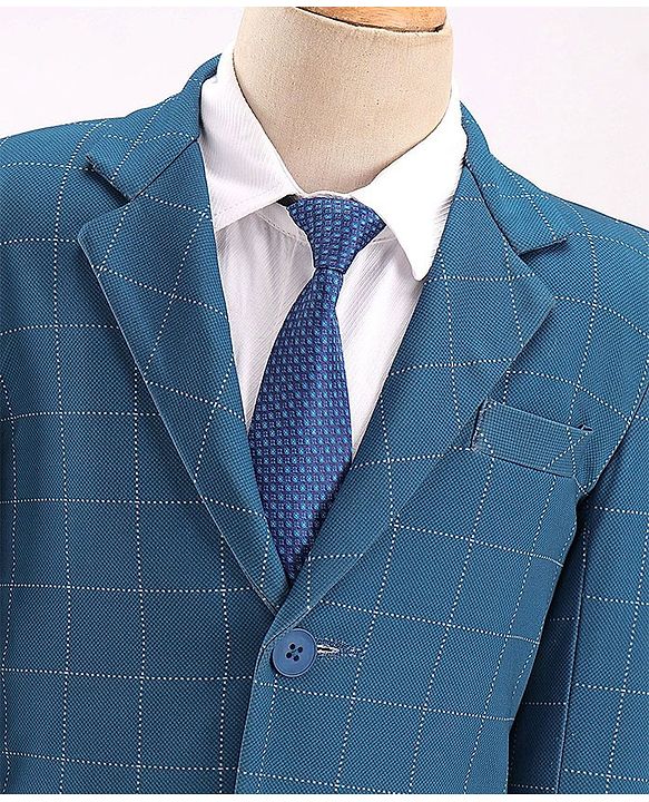 Babyhug Full Sleeves Stretch Party Suit Checkered - White & Royal Blue