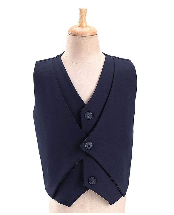 Babyhug Full Sleeves Solid Colour 3 Pieces Party Suit with Stretch - White & Navy Blue