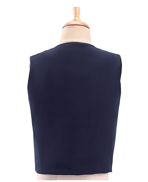 Babyhug Full Sleeves Solid Colour 3 Pieces Party Suit with Stretch - White & Navy Blue