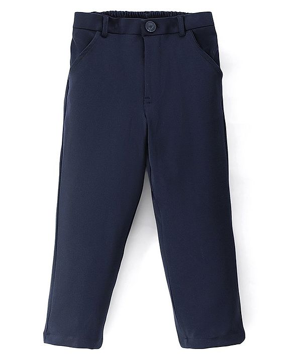 Babyhug Full Sleeves Solid Colour 3 Pieces Party Suit with Stretch - White & Navy Blue