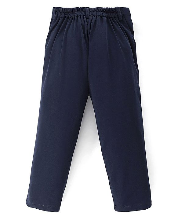 Babyhug Full Sleeves Solid Colour 3 Pieces Party Suit with Stretch - White & Navy Blue
