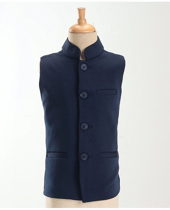 Babyhug Woven Full Sleeves Stretch Fit Party Suit With Waist Coat - Navy Blue