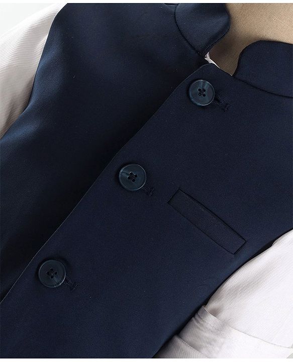 Babyhug Woven Full Sleeves Stretch Fit Party Suit With Waist Coat - Navy Blue
