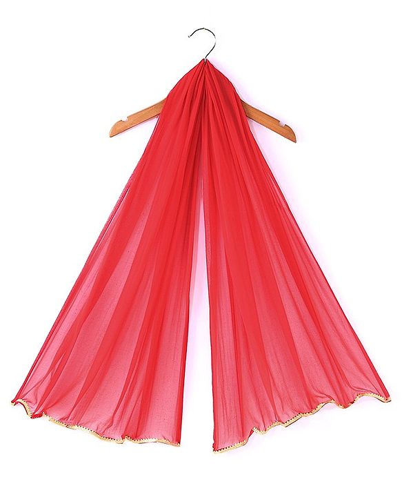 Babyhug 100% Cotton Woven Sleeveless Halter Neck Embroidered Choli Cambric Printed Tiered Lehenga & Dupatta Set - Red