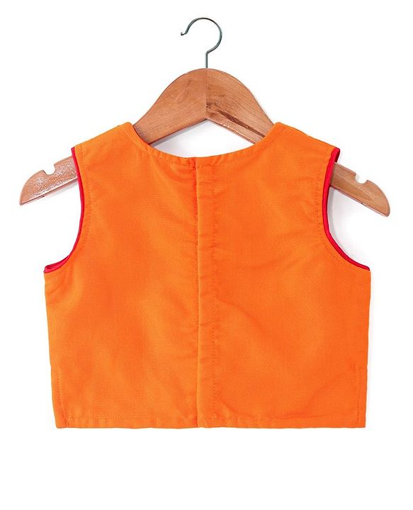 Babyhug Sleeveless Zari Embroidered Choli with Pattola Printed Lehenga and Dupatta Set - Red & Mustard