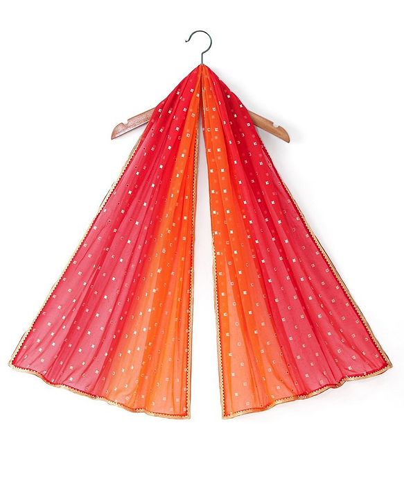 Babyhug Sleeveless Zari Embroidered Choli with Pattola Printed Lehenga and Dupatta Set - Red & Mustard