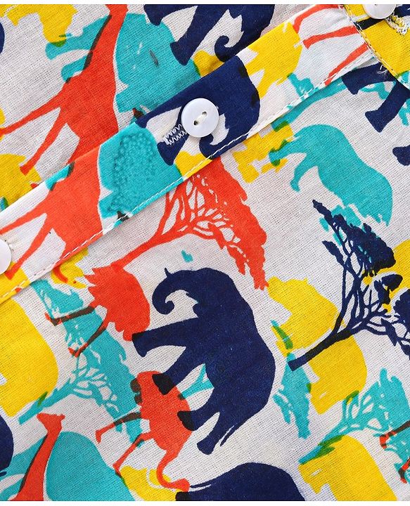 Babyhug 100% Cotton Woven Full Sleeves Kurta Wild Animal Print - Multicolour