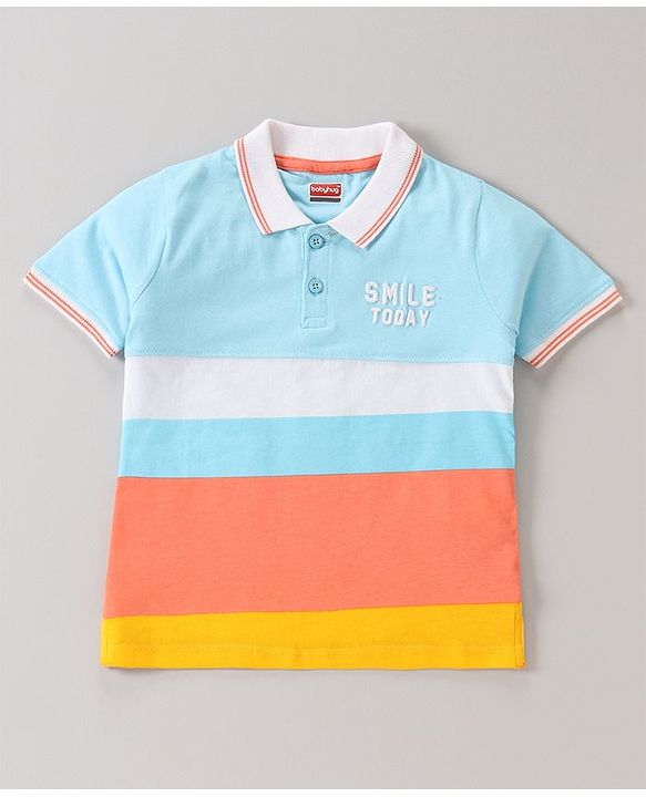 Babyhug Cotton Knit   Half Sleeves Polo T-Shirt  with Text Graphics - Multicolour