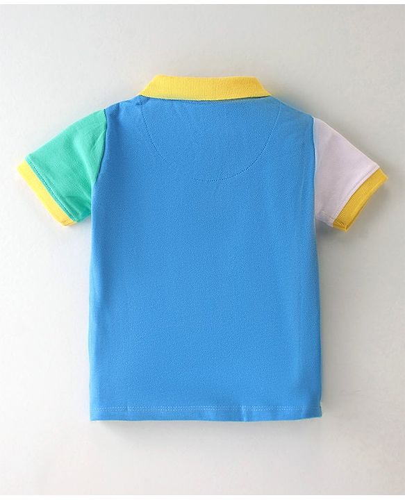 Babyhug Cotton Knit Half Sleeves Cut & Sew with Graphics & Embroidery Detailing Polo T-Shirt - Blue & Green