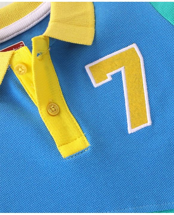 Babyhug Cotton Knit Half Sleeves Cut & Sew with Graphics & Embroidery Detailing Polo T-Shirt - Blue & Green