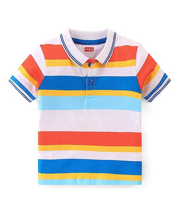 Babyhug 100% Cotton Knit Half Sleeves Striped Polo T-Shirt-Multicolor