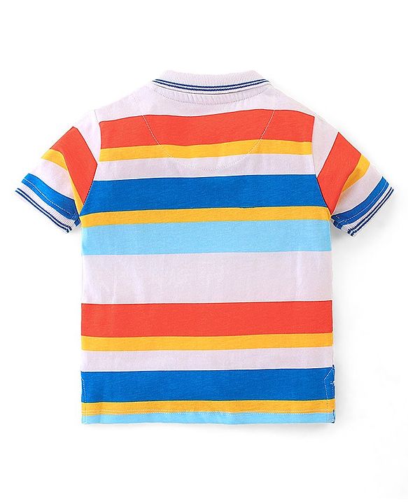 Babyhug 100% Cotton Knit Half Sleeves Striped Polo T-Shirt-Multicolor
