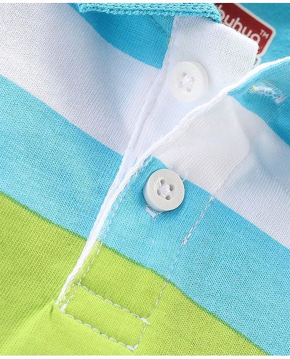 Babyhug 100% Cotton Knit Half Sleeves Striped Polo T-Shirt- Blue & Green