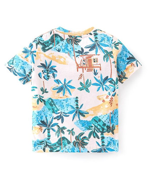 Babyhug 100% Cotton Knit Half Sleeves T-Shirt Palm Tree Print -White