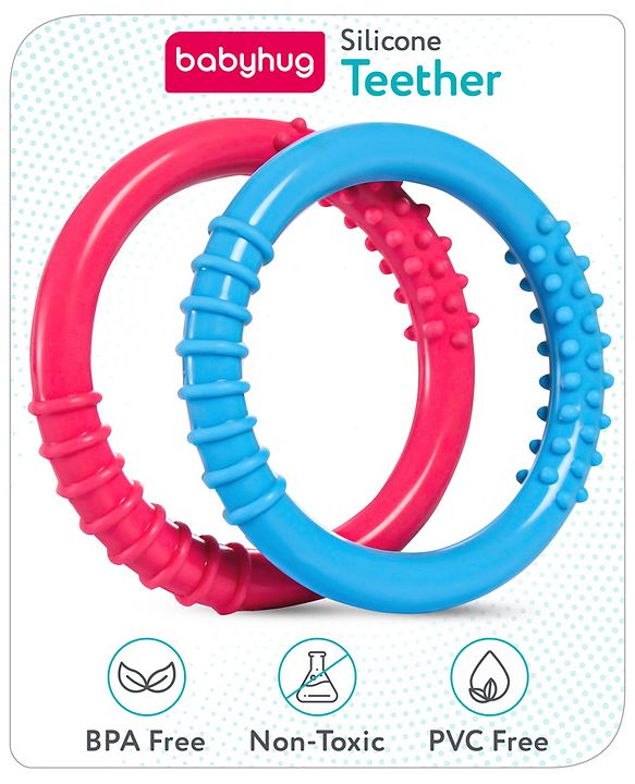 Babyhug Ring Silicone Teether- Blue & Pink