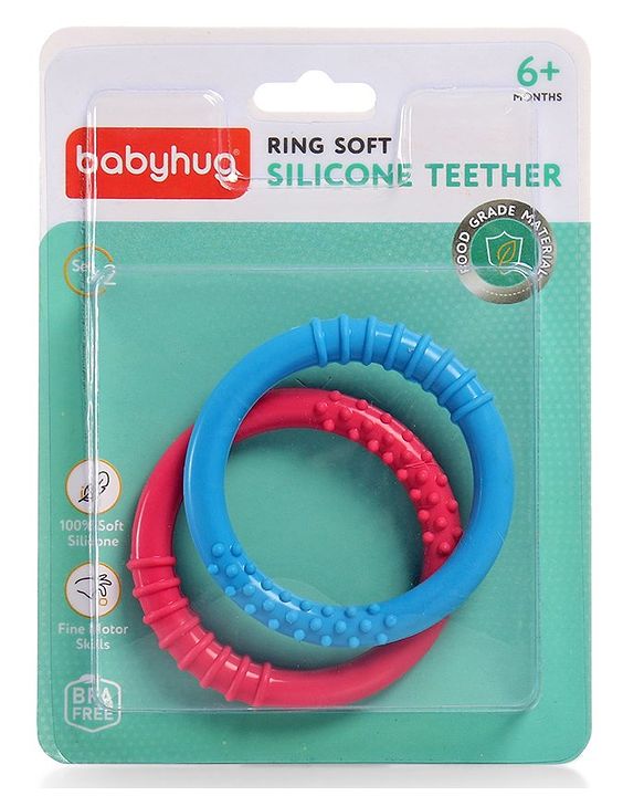 Babyhug Ring Silicone Teether- Blue & Pink