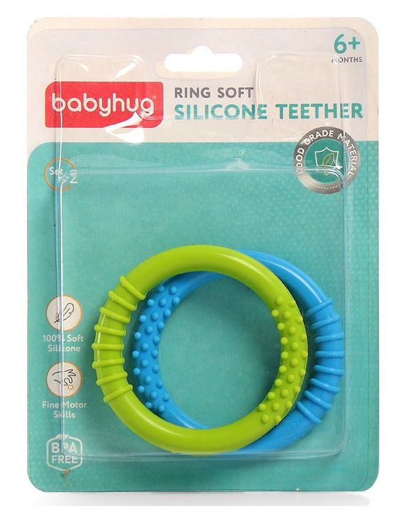 Babyhug Ring Silicone Teether -Green & Blue