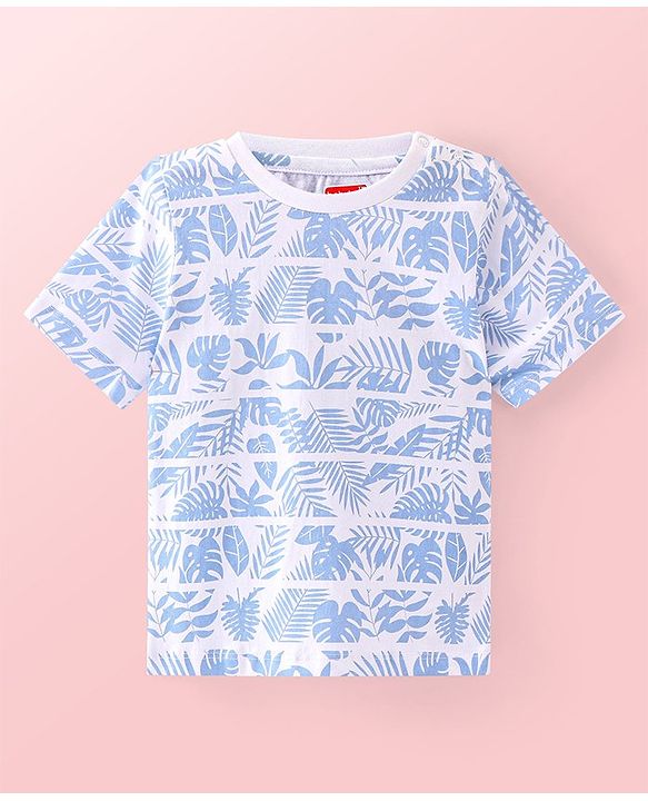Babyhug Cotton Woven Half Sleeves   Solid Shirt with T-Shirt Leaf Print - Blue