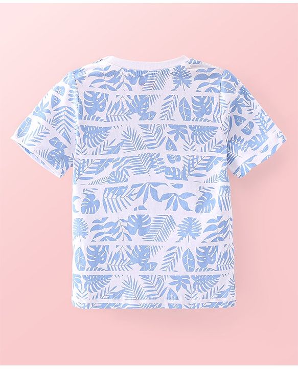Babyhug Cotton Woven Half Sleeves   Solid Shirt with T-Shirt Leaf Print - Blue
