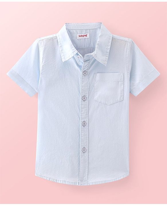 Babyhug Cotton Woven Half Sleeves   Solid Shirt with T-Shirt Leaf Print - Blue
