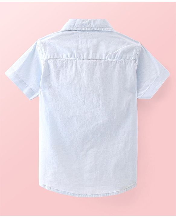Babyhug Cotton Woven Half Sleeves   Solid Shirt with T-Shirt Leaf Print - Blue