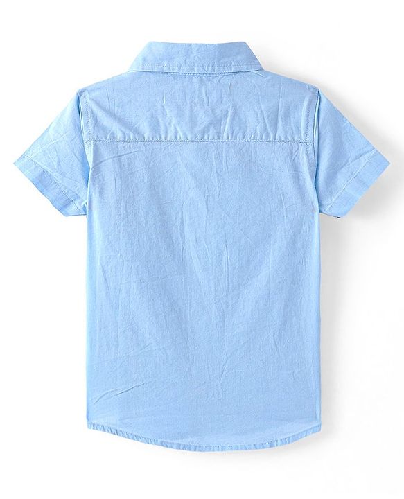 Babyhug Cotton Woven Half Sleeves Solid Shirt with T-Shirt - Blue
